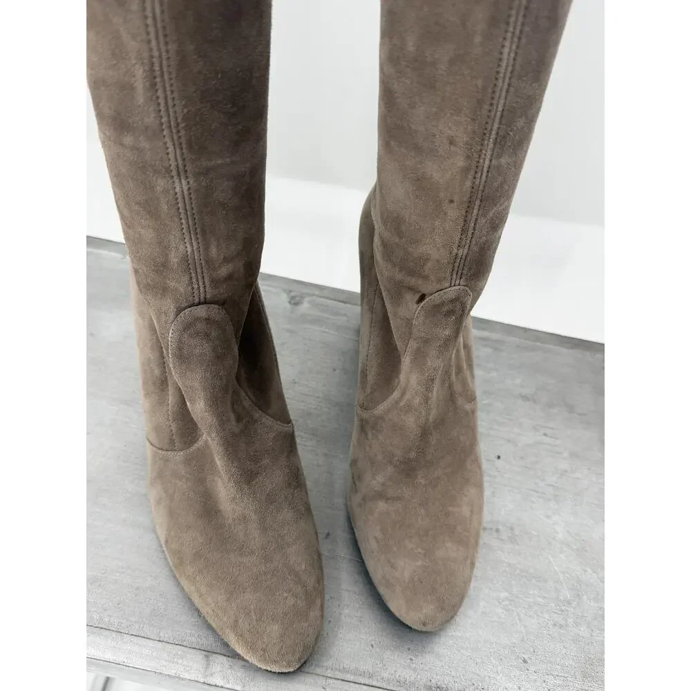 Stuart Weitzman Taupe Suede Tie-Top Over-the-Knee Boots Size 9M Fall Fashion